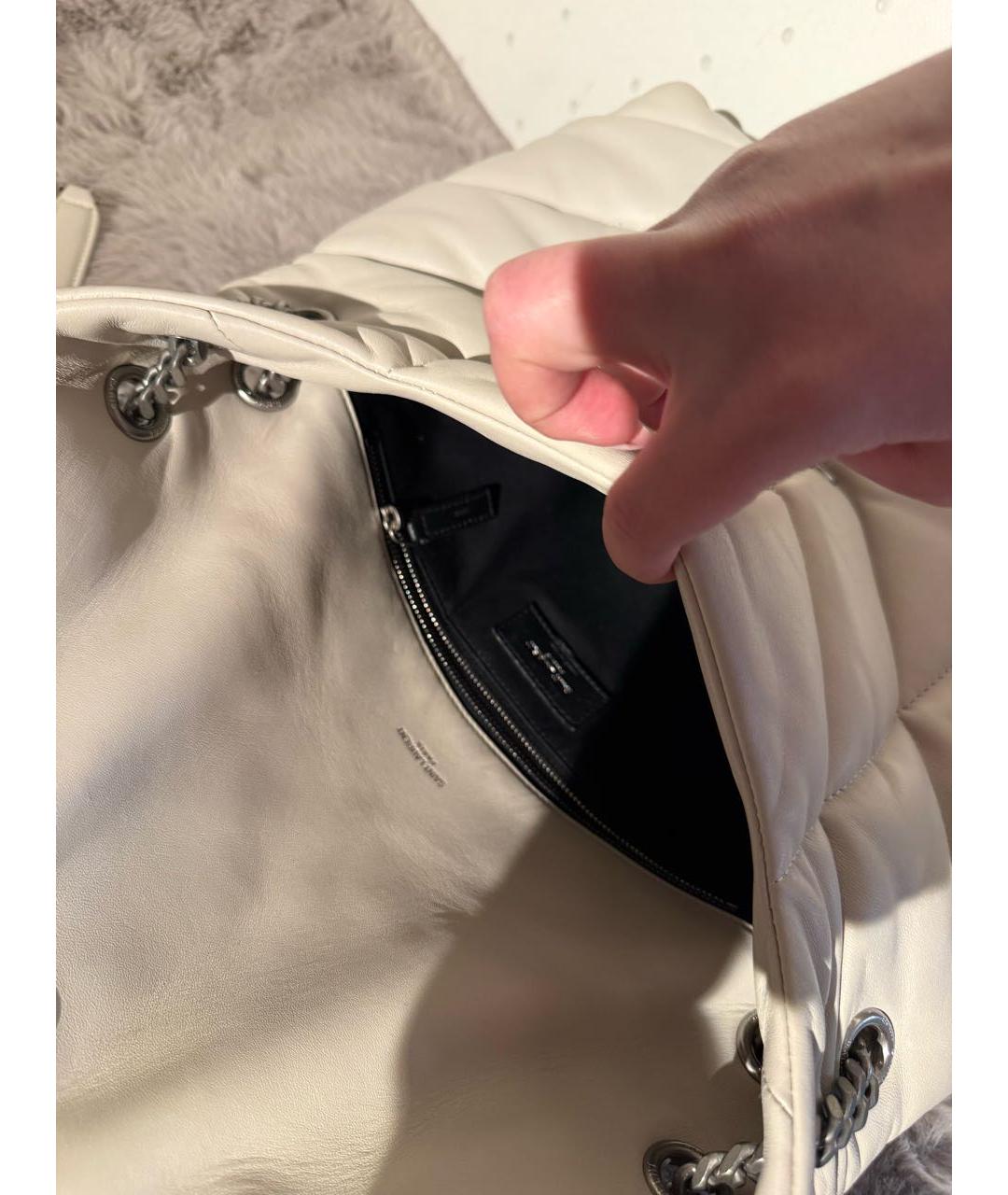 SAINT LAURENT Бежевая кожаная сумка через плечо, фото 4