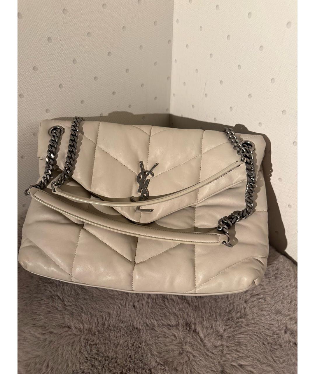 SAINT LAURENT Бежевая кожаная сумка через плечо, фото 7