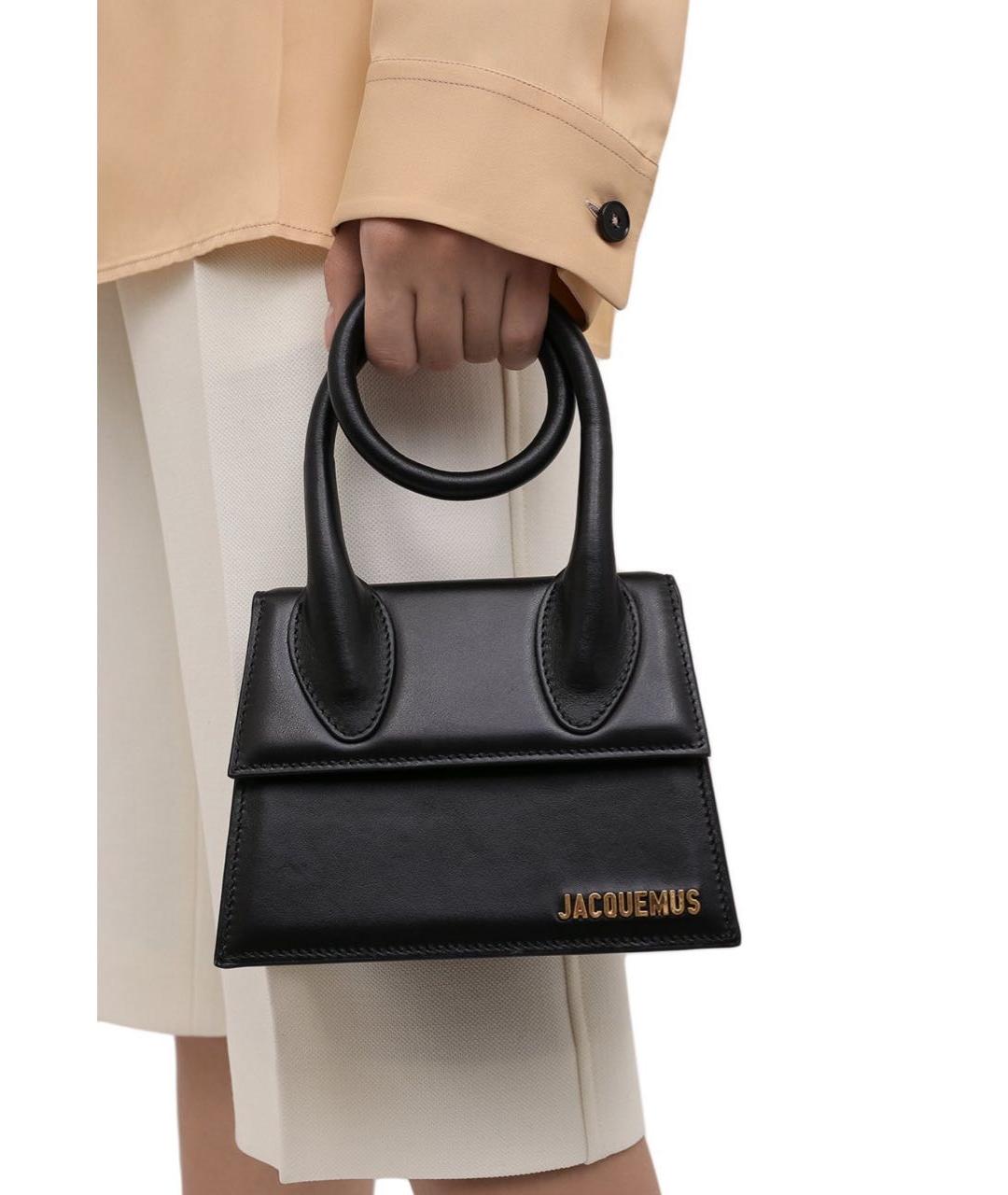 JACQUEMUS Черная кожаная сумка через плечо, фото 3