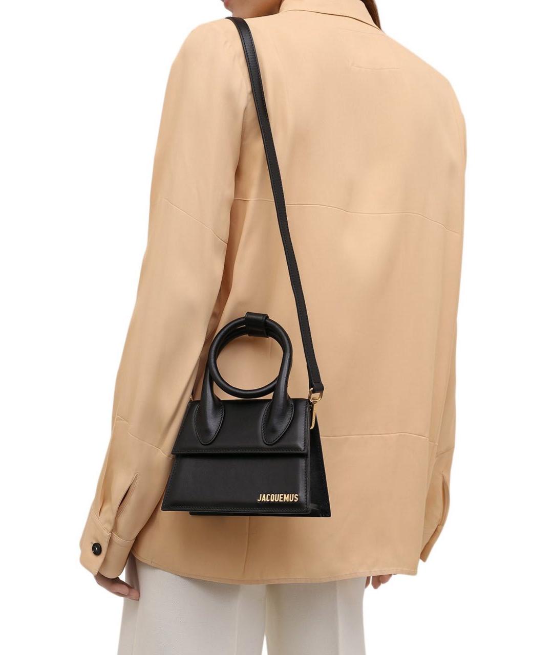 JACQUEMUS Черная кожаная сумка через плечо, фото 2