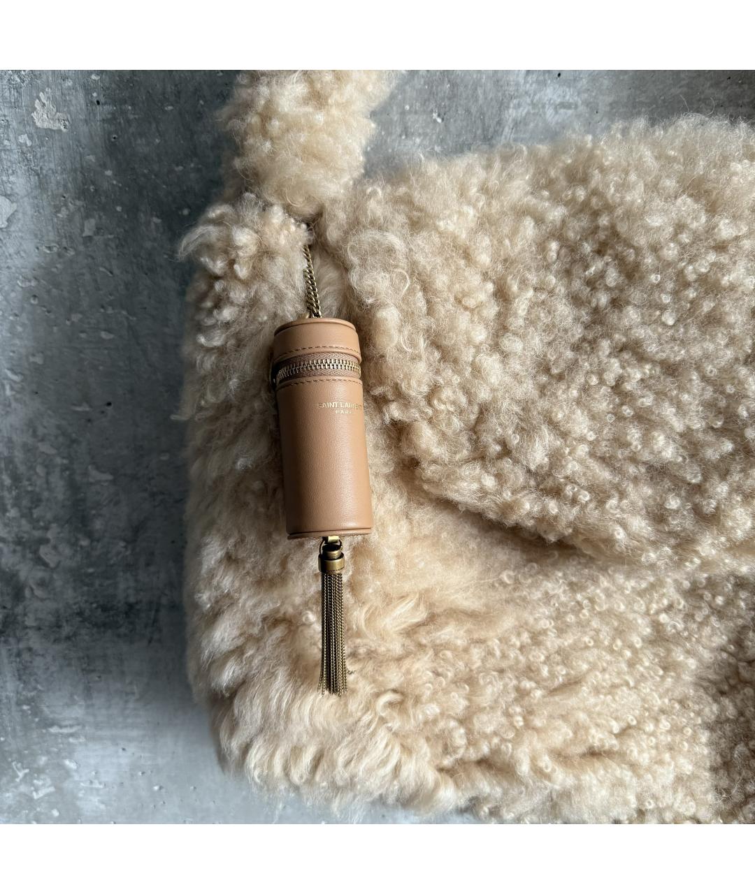 SAINT LAURENT Бежевая шерстяная сумка через плечо, фото 3