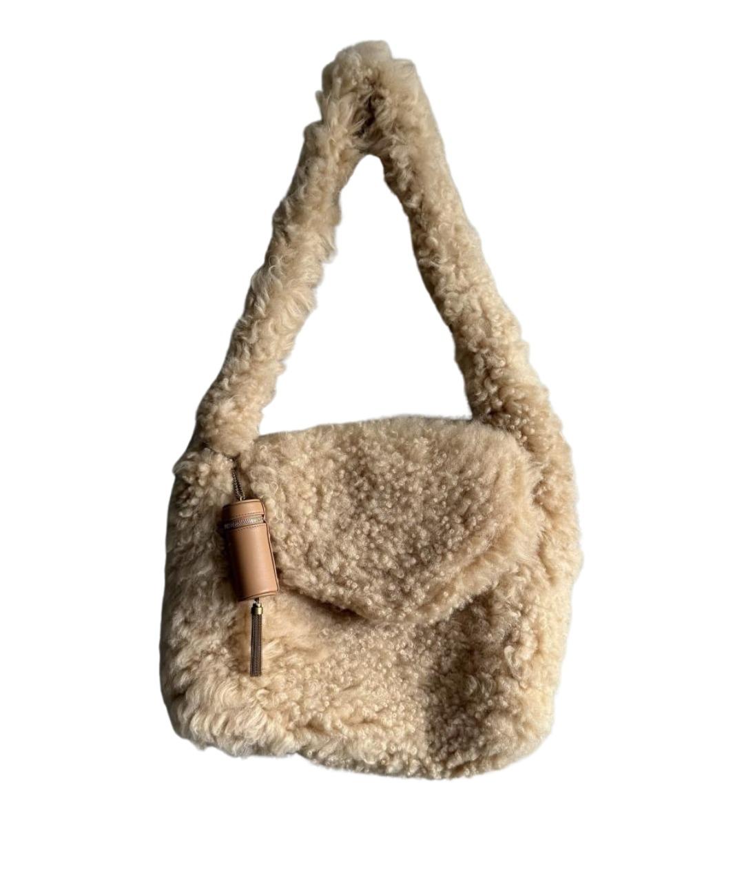 SAINT LAURENT Бежевая шерстяная сумка через плечо, фото 1