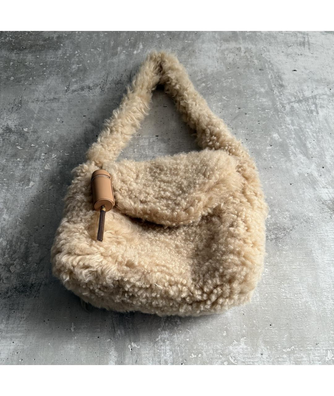 SAINT LAURENT Бежевая шерстяная сумка через плечо, фото 2