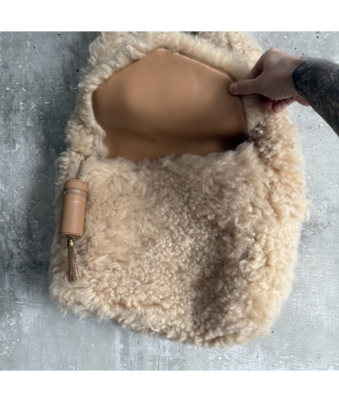 SAINT LAURENT Бежевая шерстяная сумка через плечо, фото 5