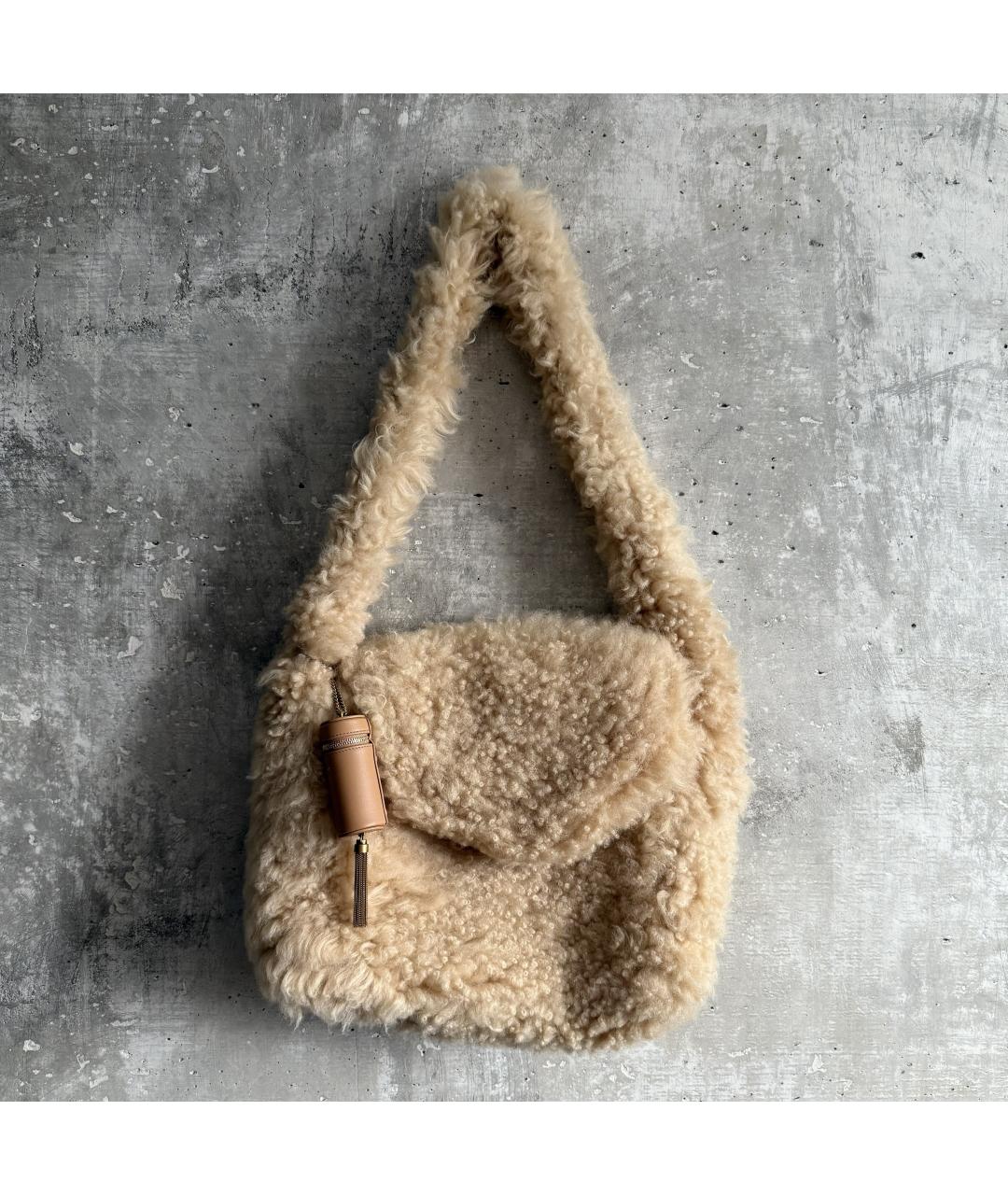 SAINT LAURENT Бежевая шерстяная сумка через плечо, фото 10