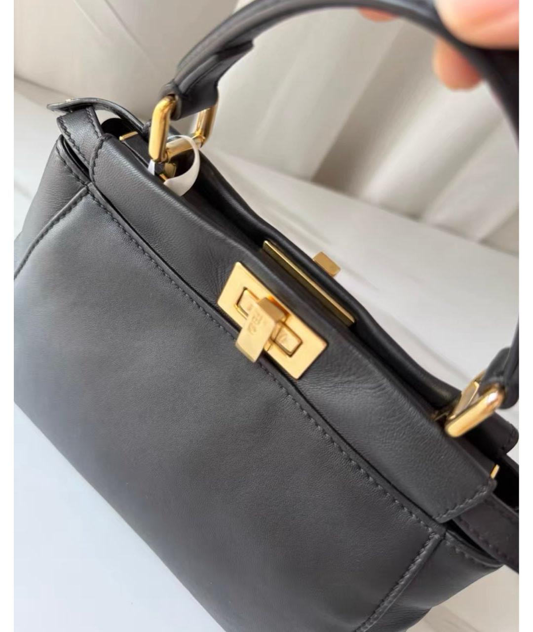 FENDI Черная кожаная сумка с короткими ручками, фото 7