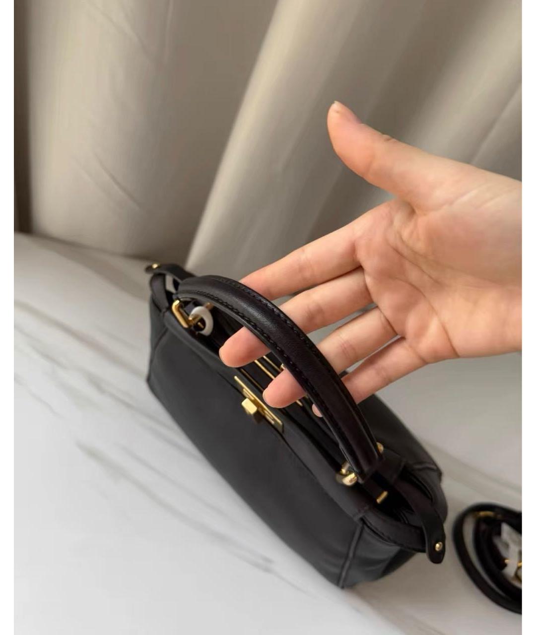 FENDI Черная кожаная сумка с короткими ручками, фото 3