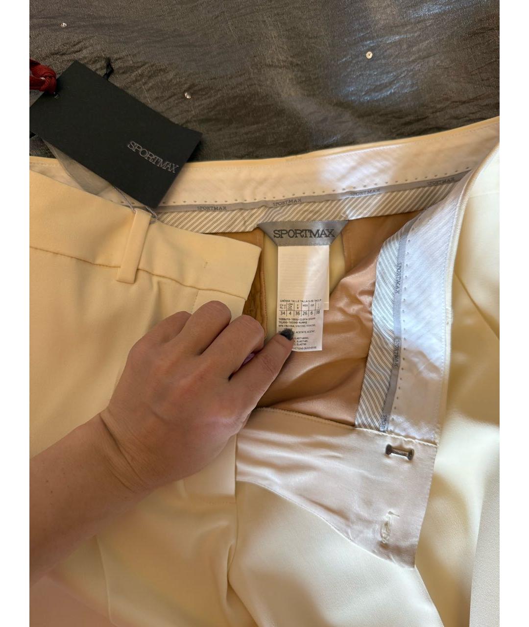 SPORTMAX Бежевые вискозные прямые брюки, фото 3