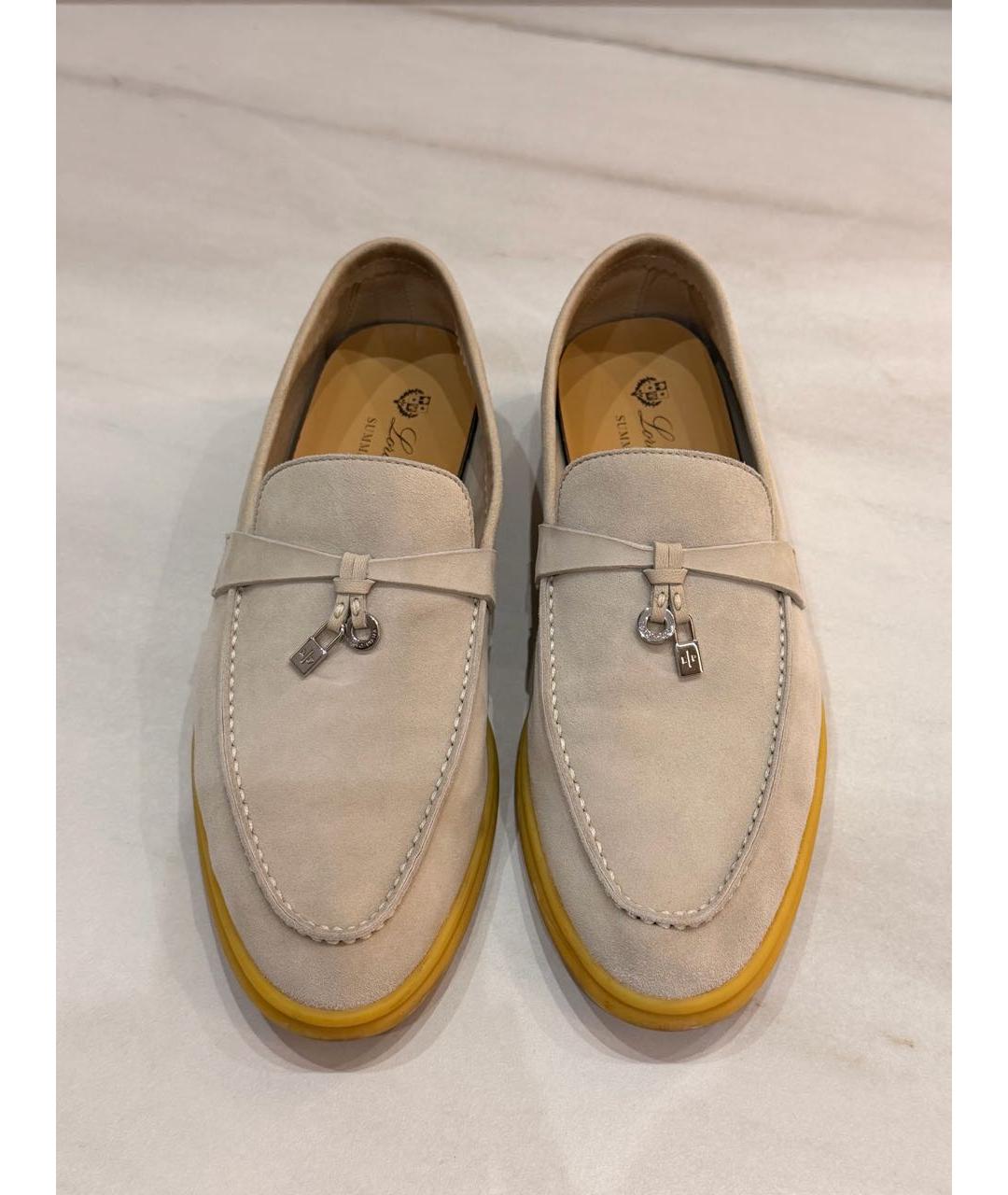 LORO PIANA Бежевые замшевые лоферы, фото 3