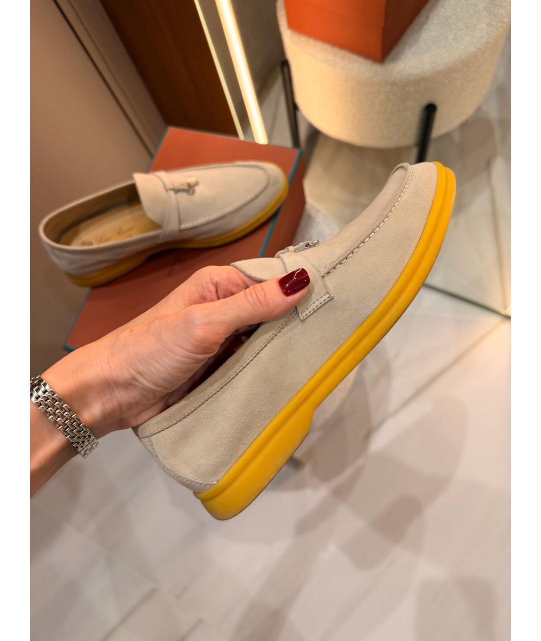 LORO PIANA Бежевые замшевые лоферы, фото 5