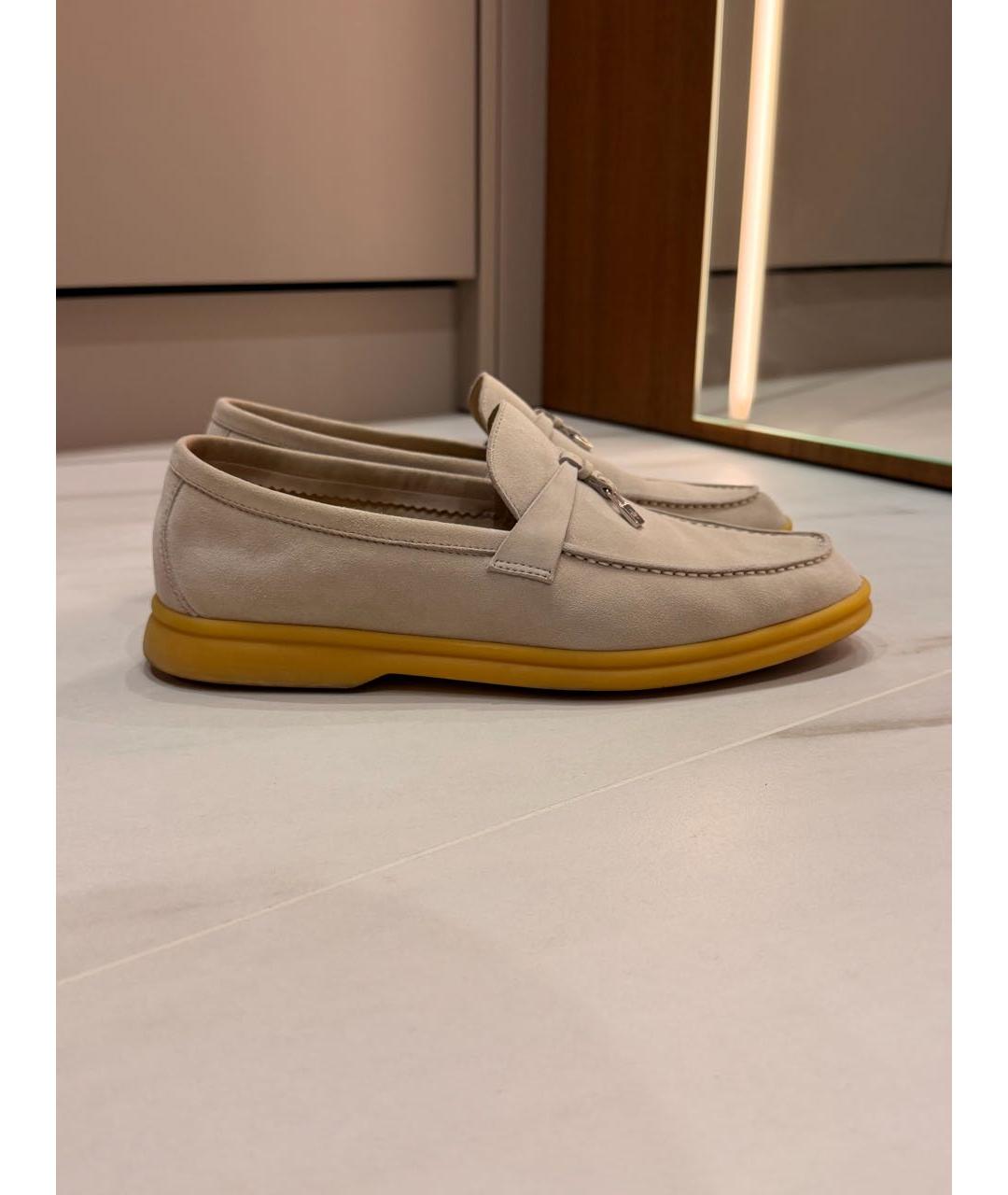 LORO PIANA Бежевые замшевые лоферы, фото 6