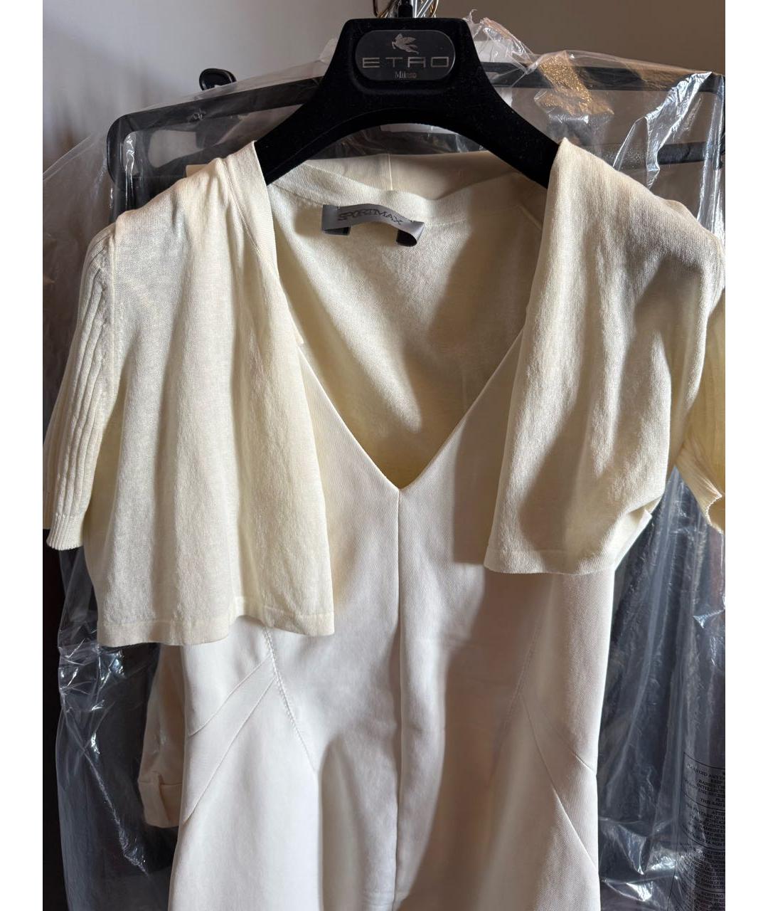 SPORTMAX Белое хлопковое коктейльное платье, фото 3