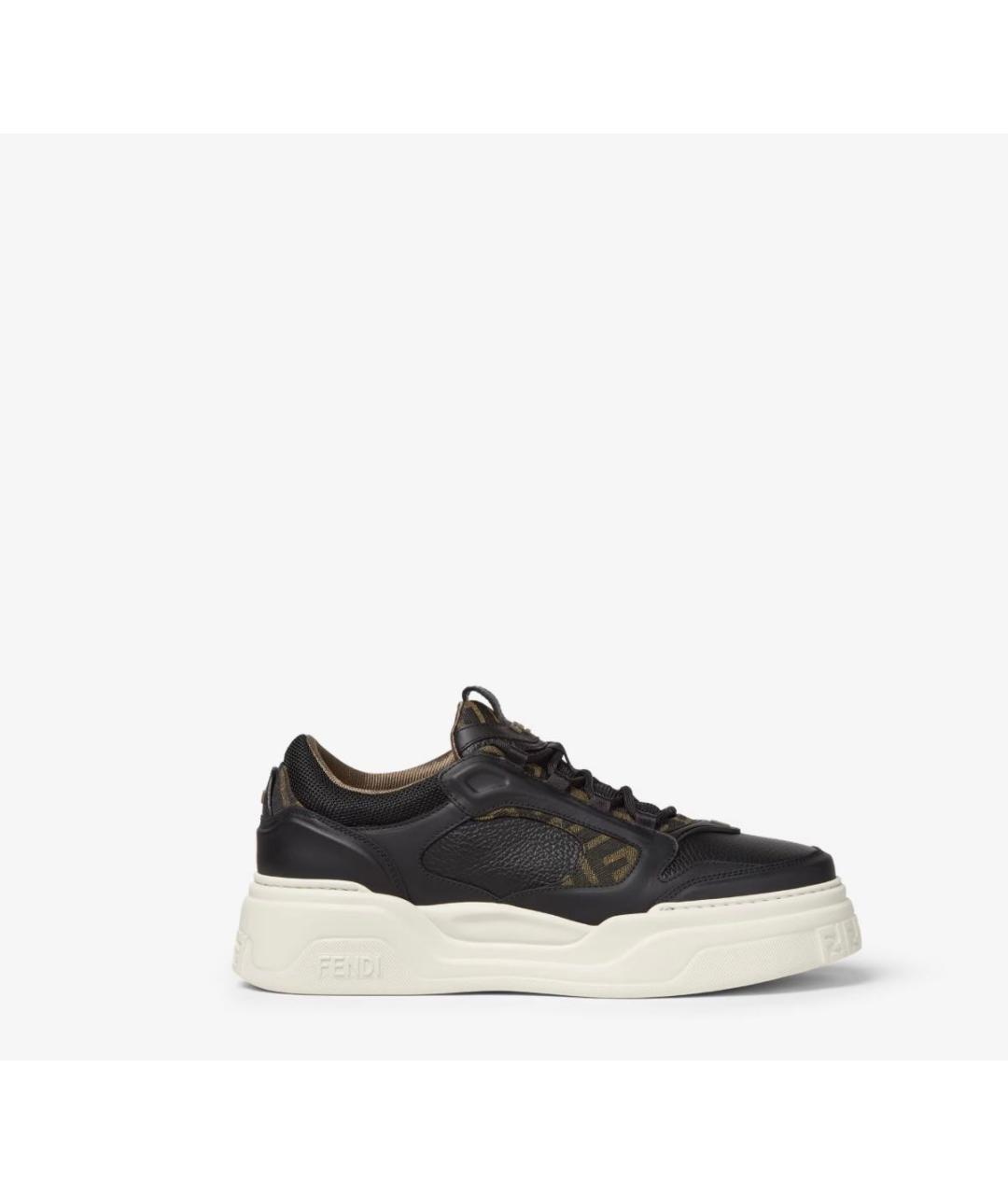 FENDI Черные кожаные низкие кроссовки / кеды, фото 6