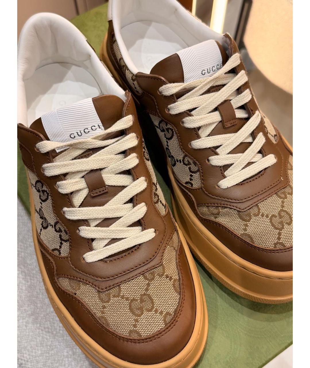 GUCCI Коричневые кожаные кроссовки, фото 6
