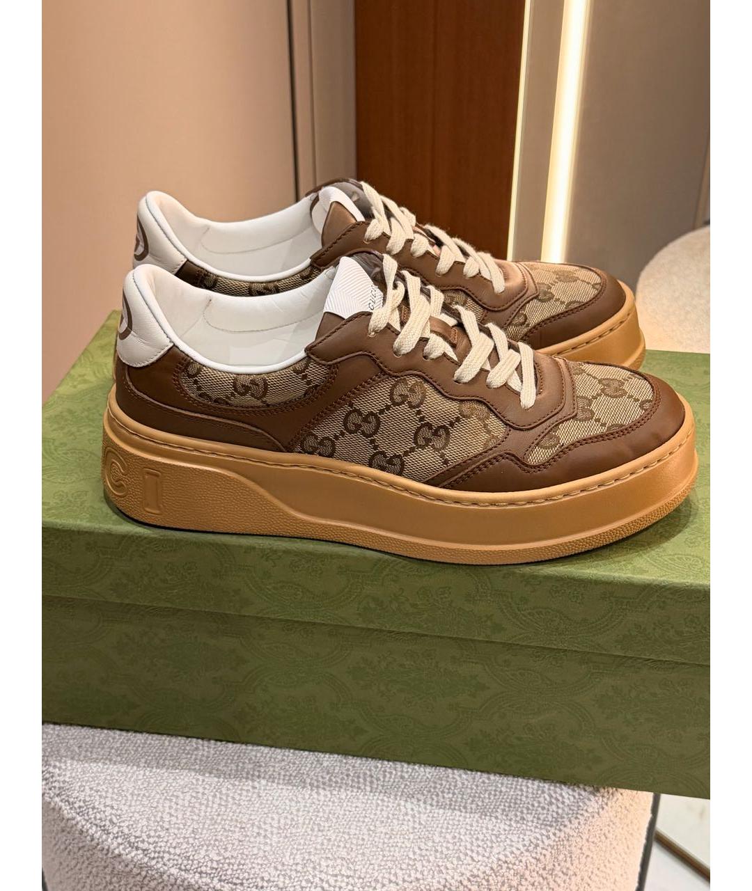 GUCCI Коричневые кожаные кроссовки, фото 7