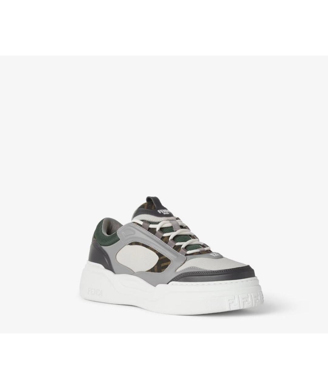 FENDI Серые кожаные низкие кроссовки / кеды, фото 2