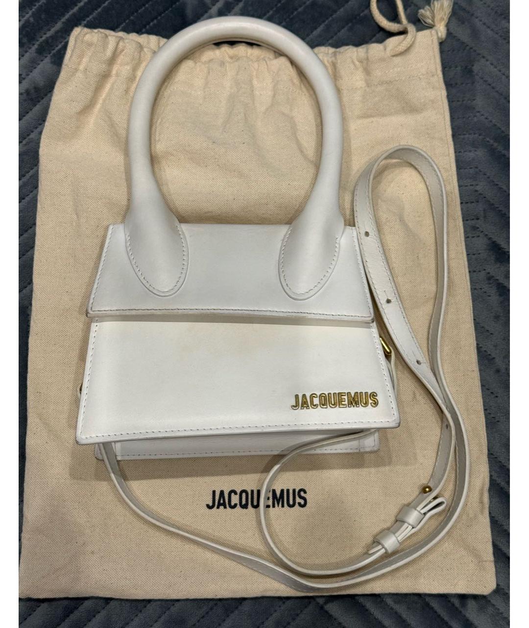 JACQUEMUS Белая кожаная сумка с короткими ручками, фото 5