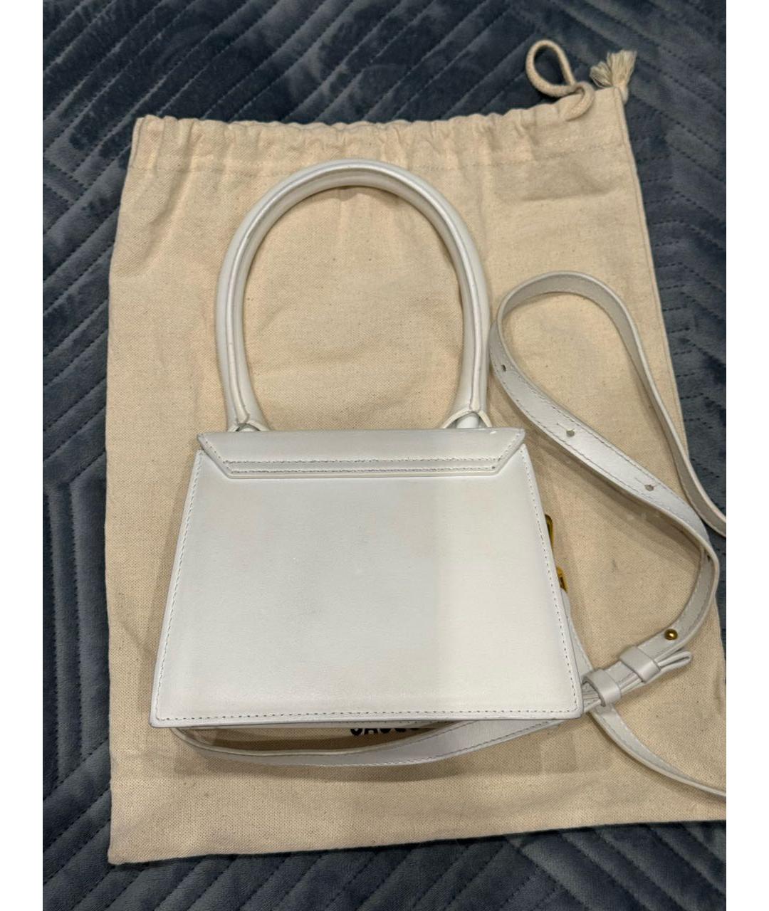 JACQUEMUS Белая кожаная сумка с короткими ручками, фото 4