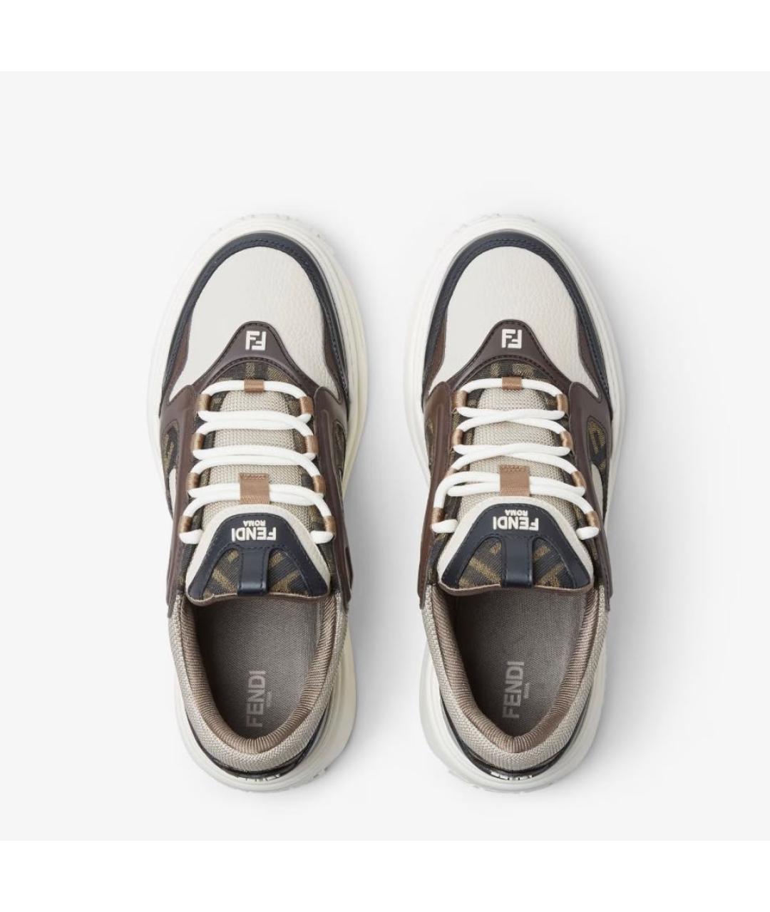 FENDI Коричневые кожаные низкие кроссовки / кеды, фото 4