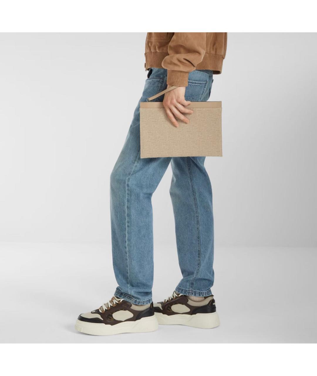 FENDI Коричневые кожаные низкие кроссовки / кеды, фото 5