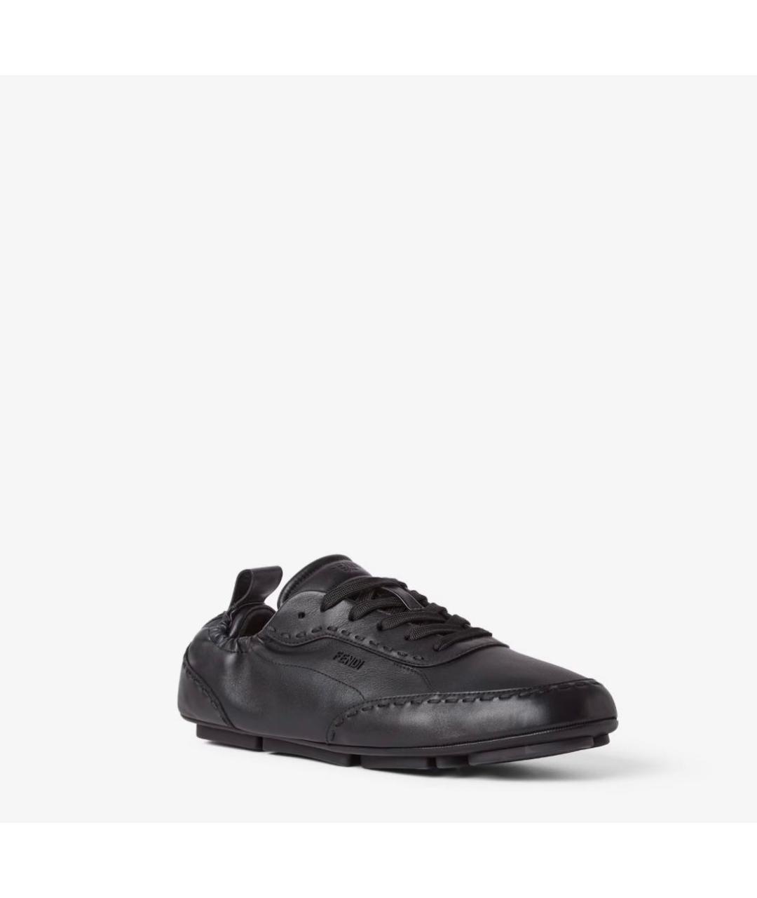 FENDI Черные кожаные низкие кроссовки / кеды, фото 2