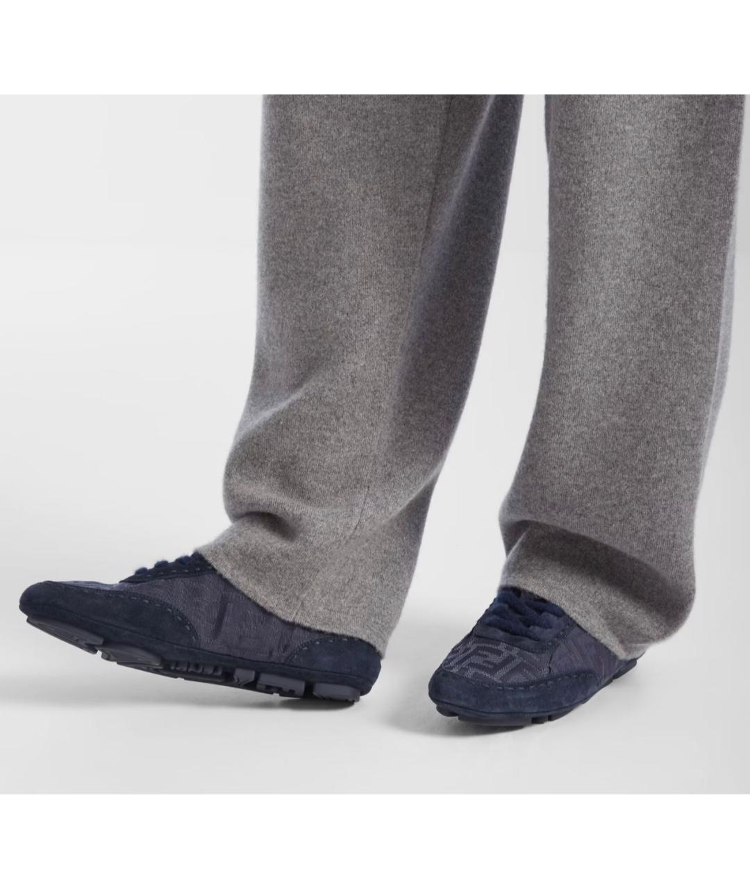 FENDI Темно-синие замшевые низкие кроссовки / кеды, фото 5