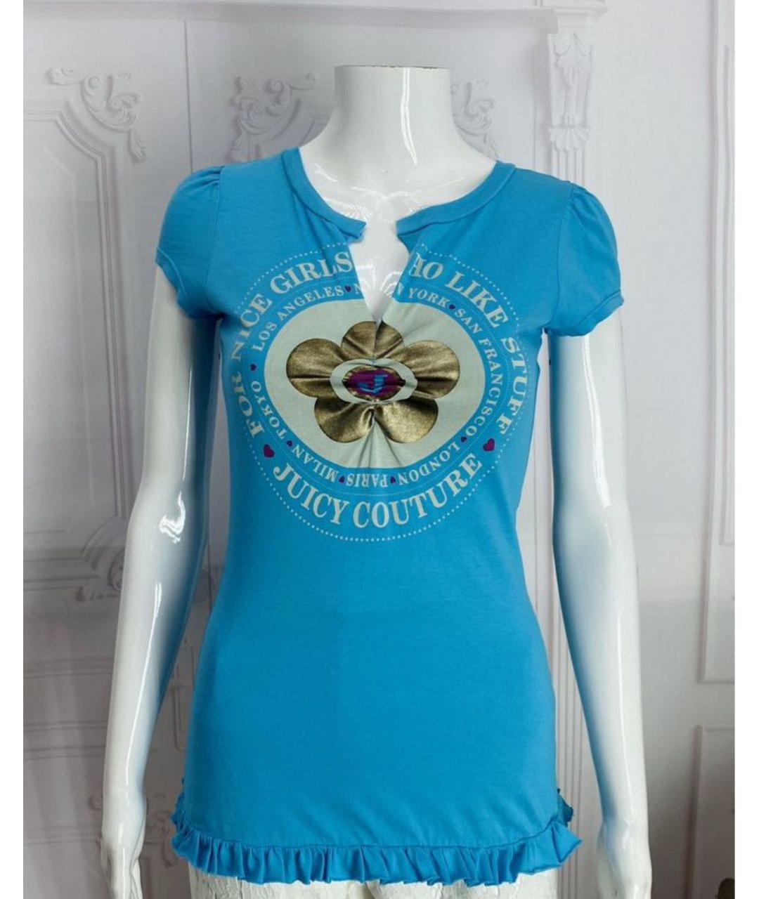 JUICY COUTURE Голубая хлопковая футболка, фото 5