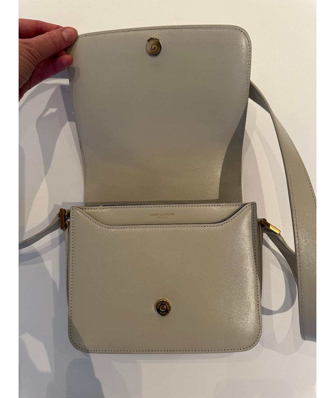 SAINT LAURENT Бежевая кожаная сумка через плечо, фото 3