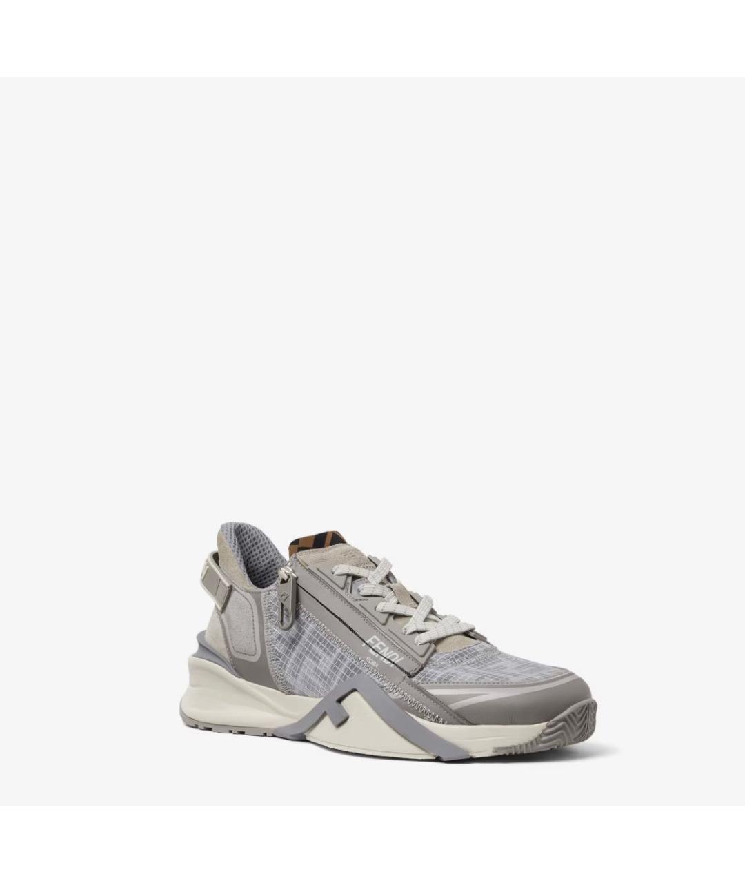 FENDI Серые кожаные низкие кроссовки / кеды, фото 2