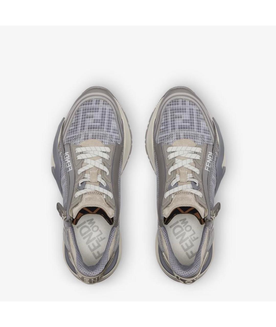 FENDI Серые кожаные низкие кроссовки / кеды, фото 4