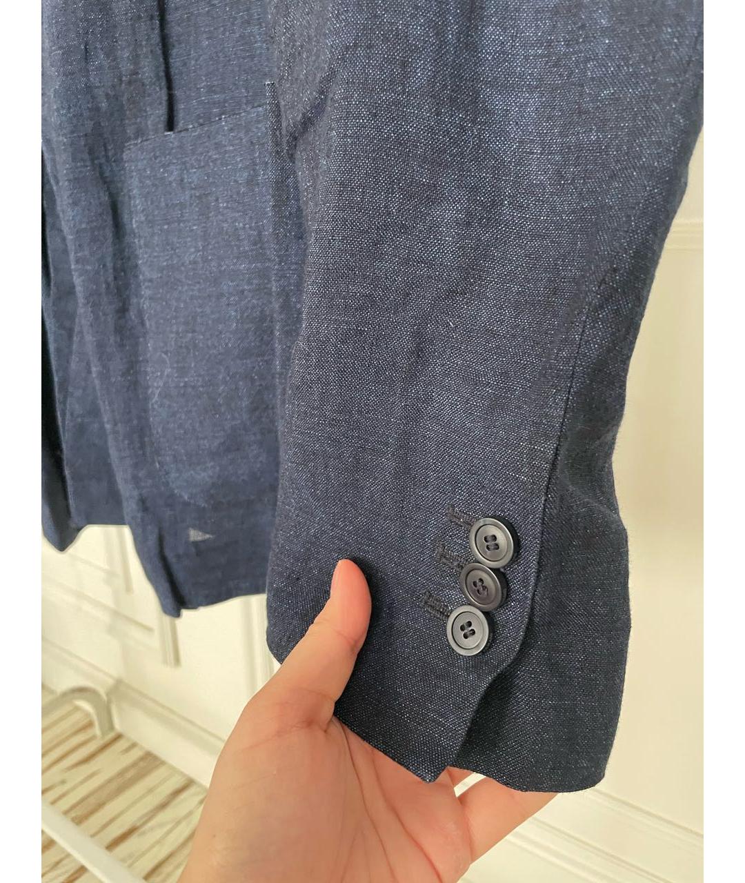 EMPORIO ARMANI Темно-синий льняной пиджак, фото 4