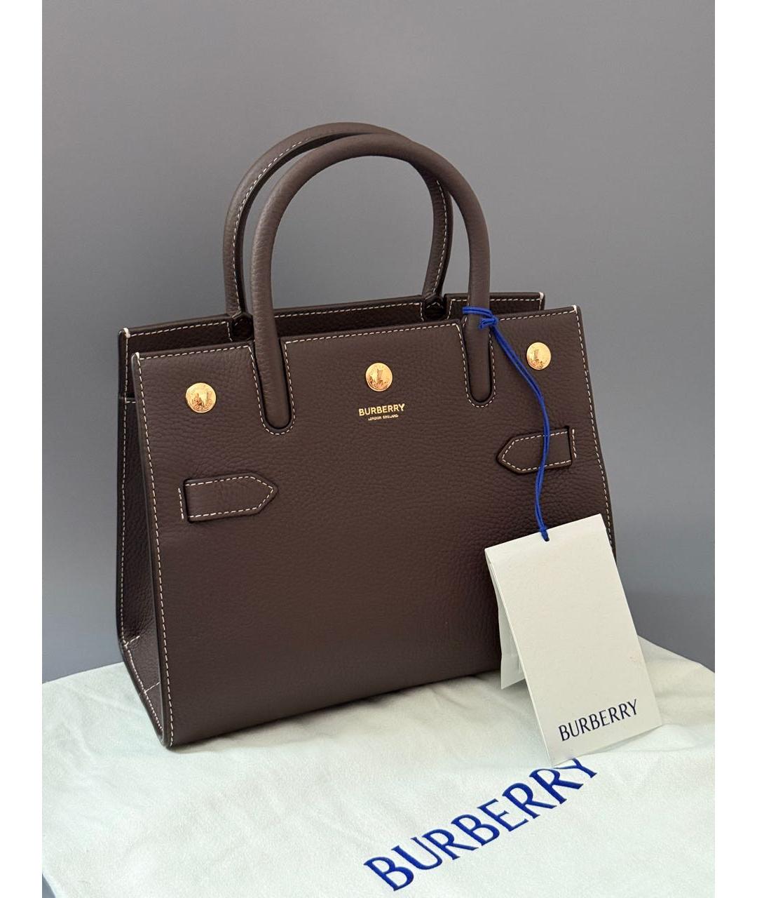 BURBERRY Коричневая кожаная сумка с короткими ручками, фото 2