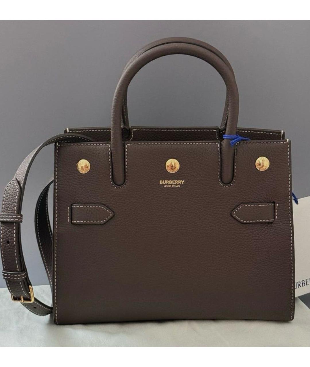 BURBERRY Коричневая кожаная сумка с короткими ручками, фото 9