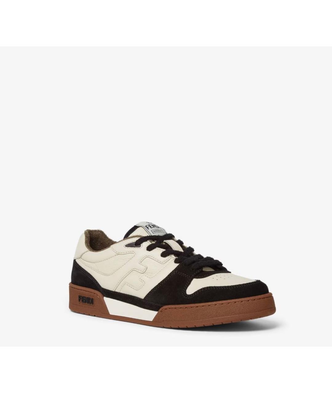 FENDI Бежевые кожаные низкие кроссовки / кеды, фото 2