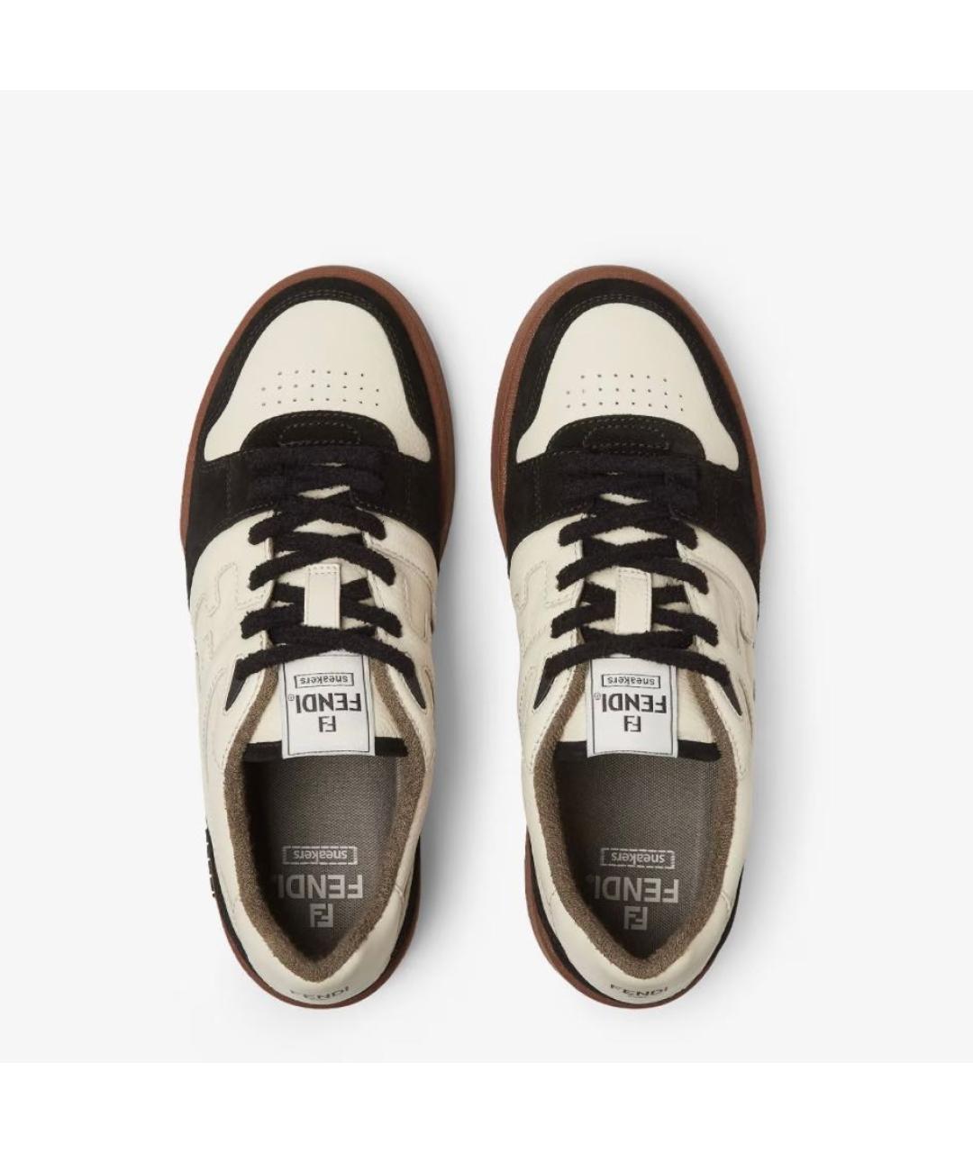 FENDI Бежевые кожаные низкие кроссовки / кеды, фото 4