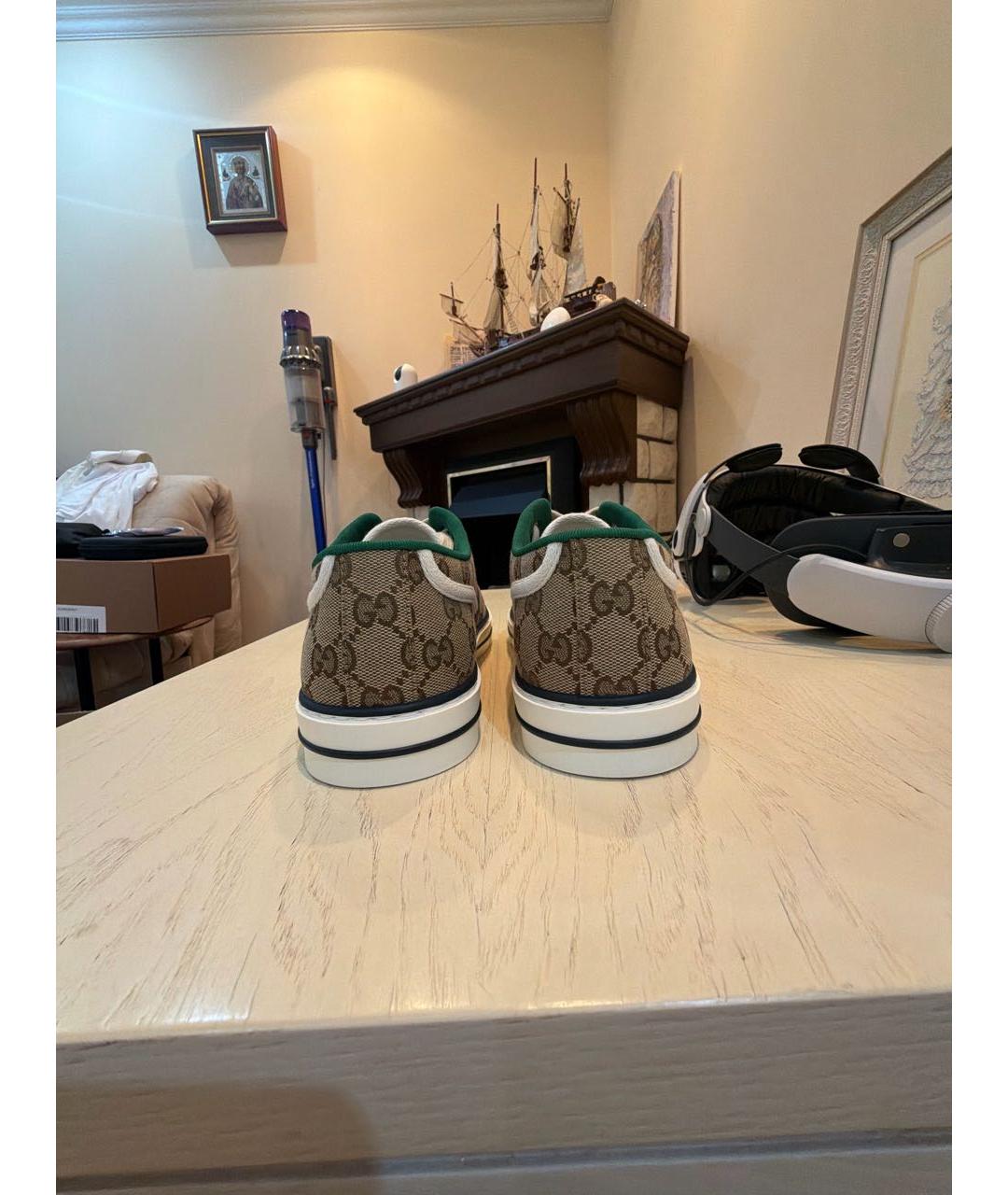 GUCCI Бежевые текстильные низкие кроссовки / кеды, фото 4