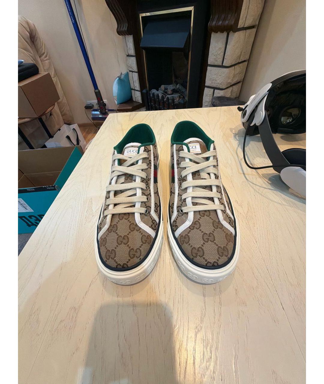 GUCCI Бежевые текстильные низкие кроссовки / кеды, фото 2