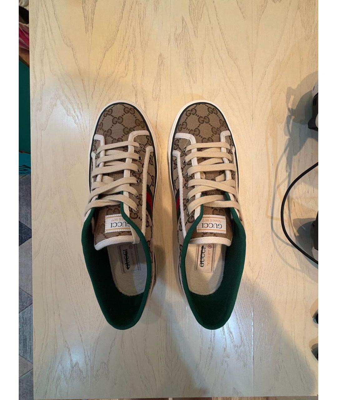 GUCCI Бежевые текстильные низкие кроссовки / кеды, фото 3