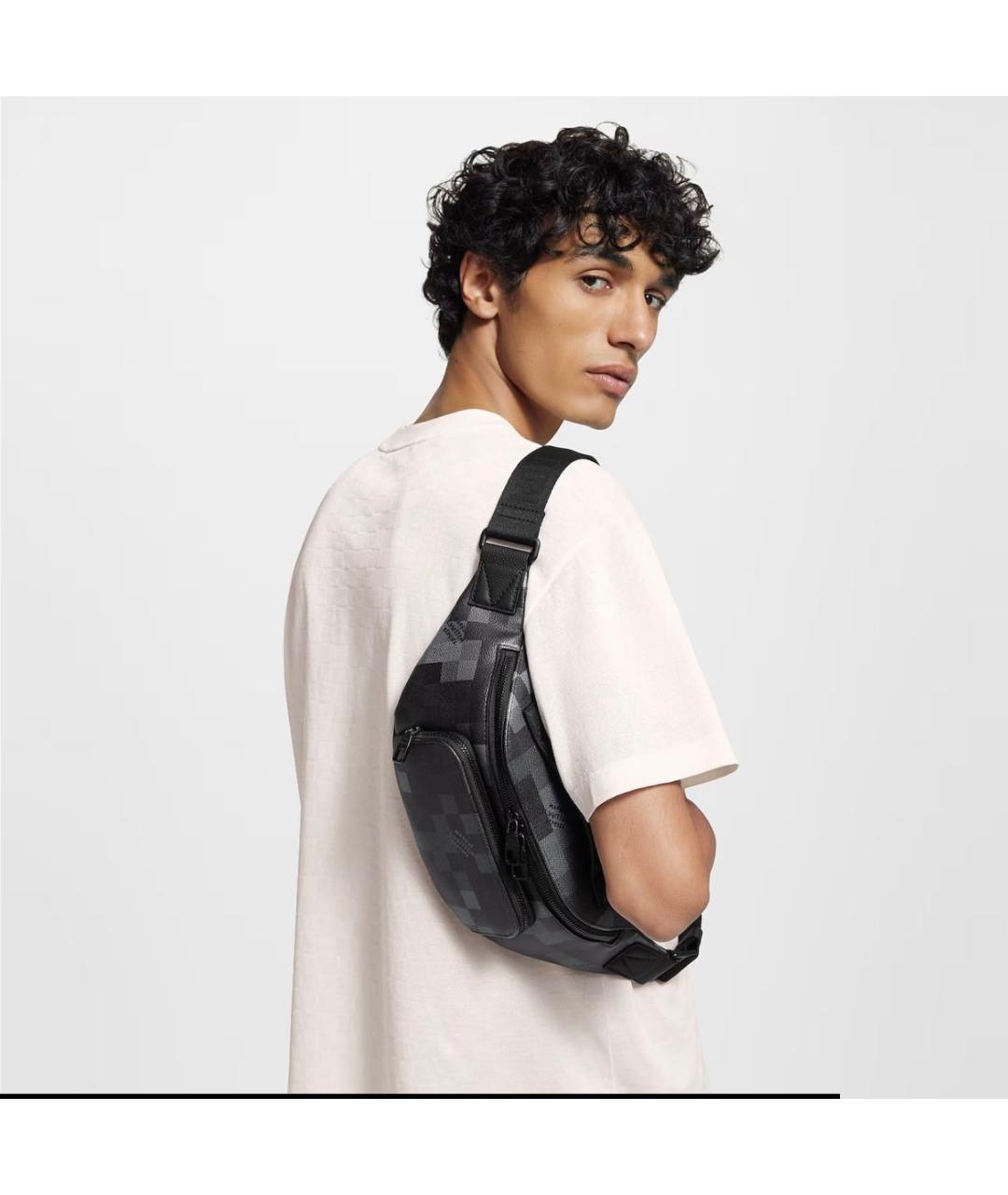 LOUIS VUITTON Антрацитовая тканевая поясная сумка, фото 5