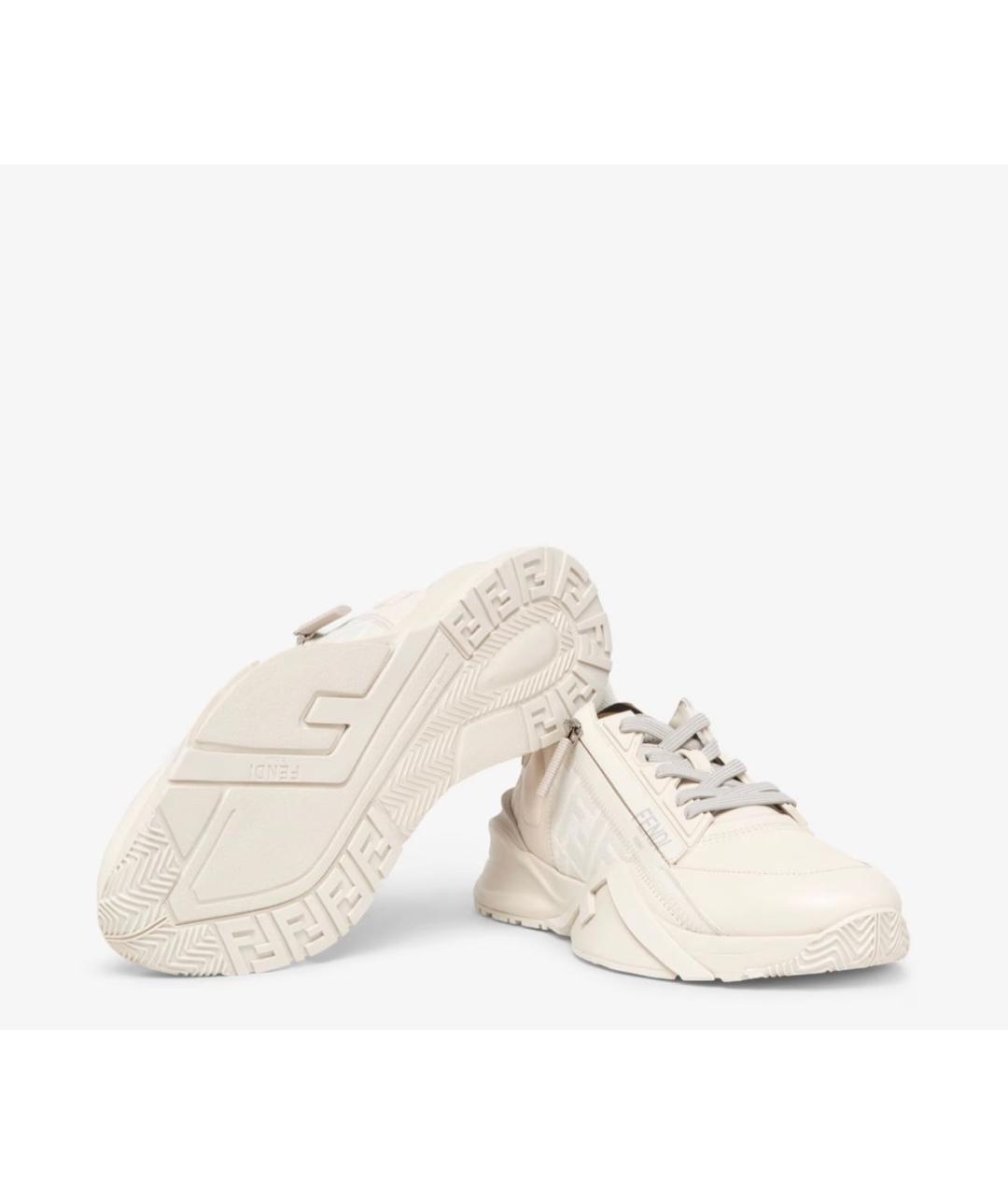 FENDI Бежевые кожаные низкие кроссовки / кеды, фото 5