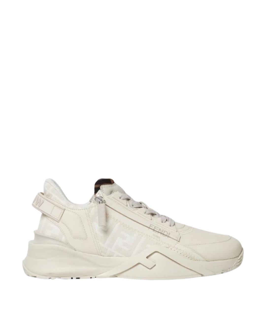 FENDI Бежевые кожаные низкие кроссовки / кеды, фото 1