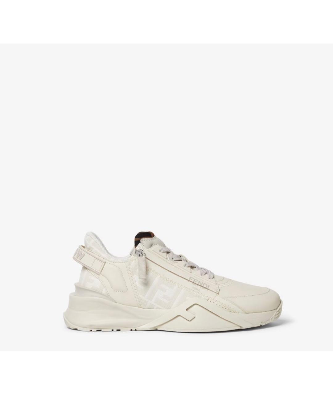 FENDI Бежевые кожаные низкие кроссовки / кеды, фото 7