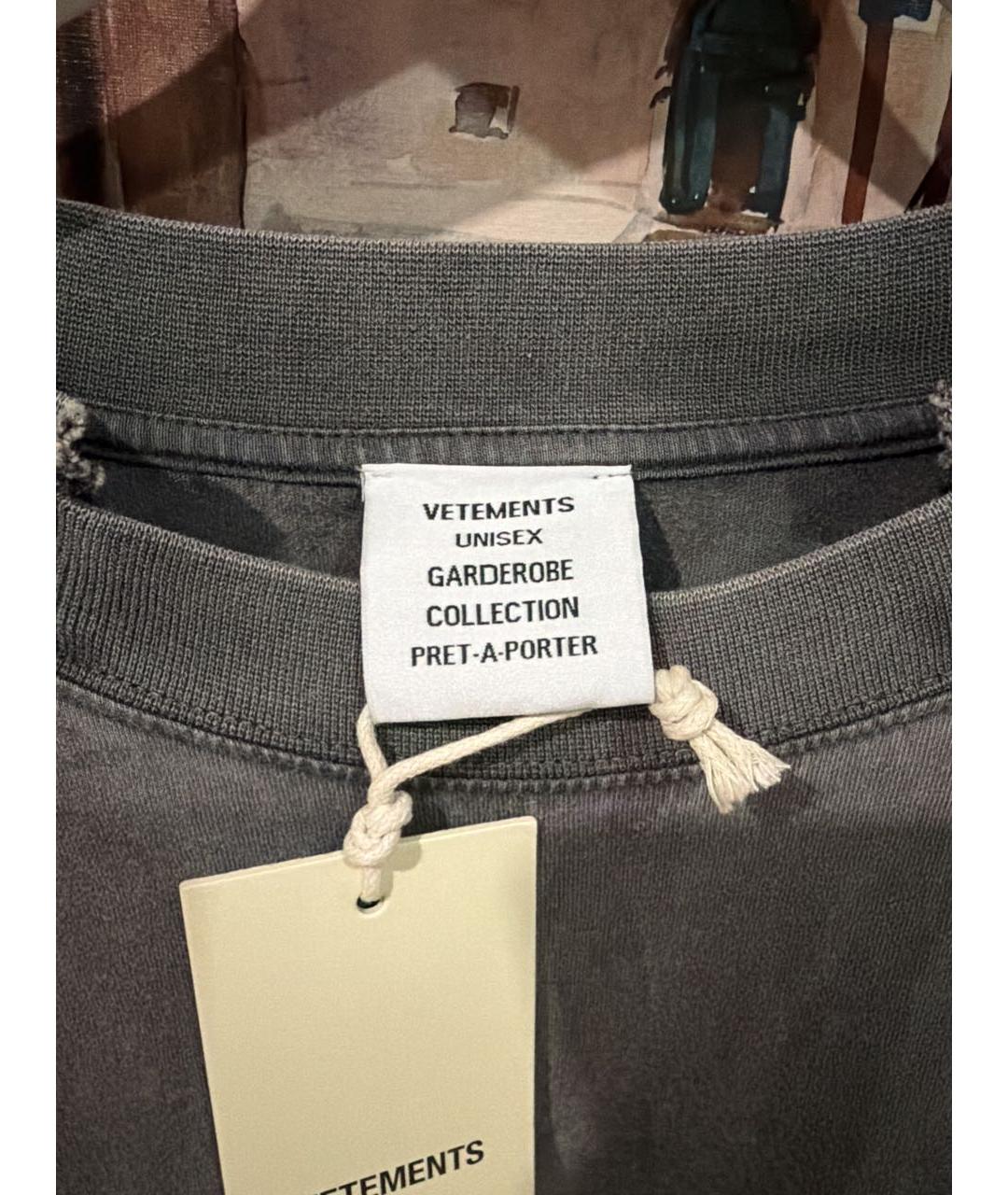 VETEMENTS Серая хлопковая футболка, фото 6