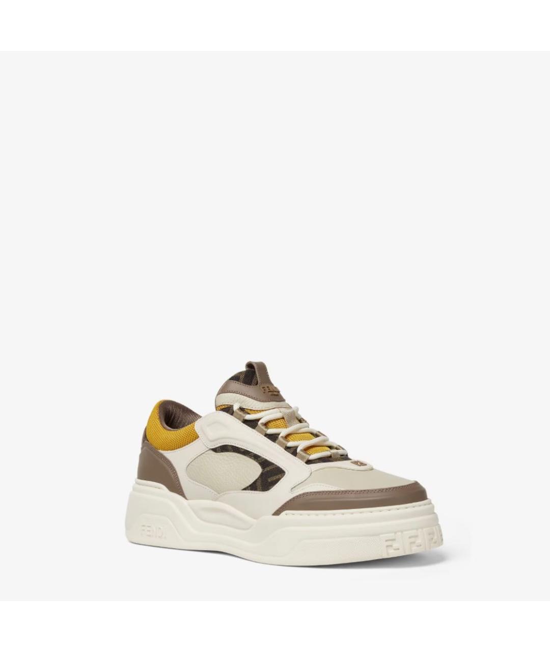 FENDI Бежевые кожаные низкие кроссовки / кеды, фото 2