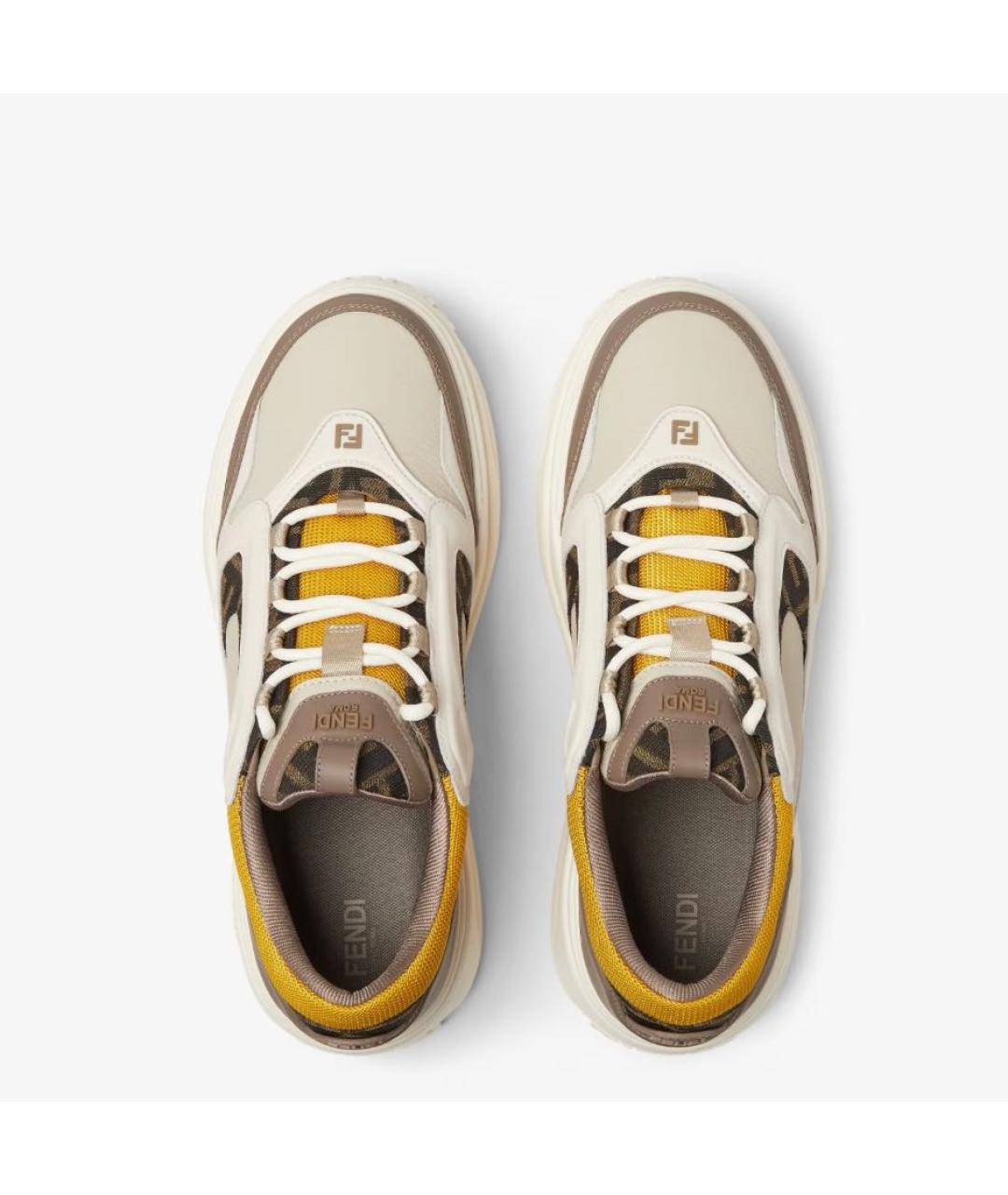 FENDI Бежевые кожаные низкие кроссовки / кеды, фото 4