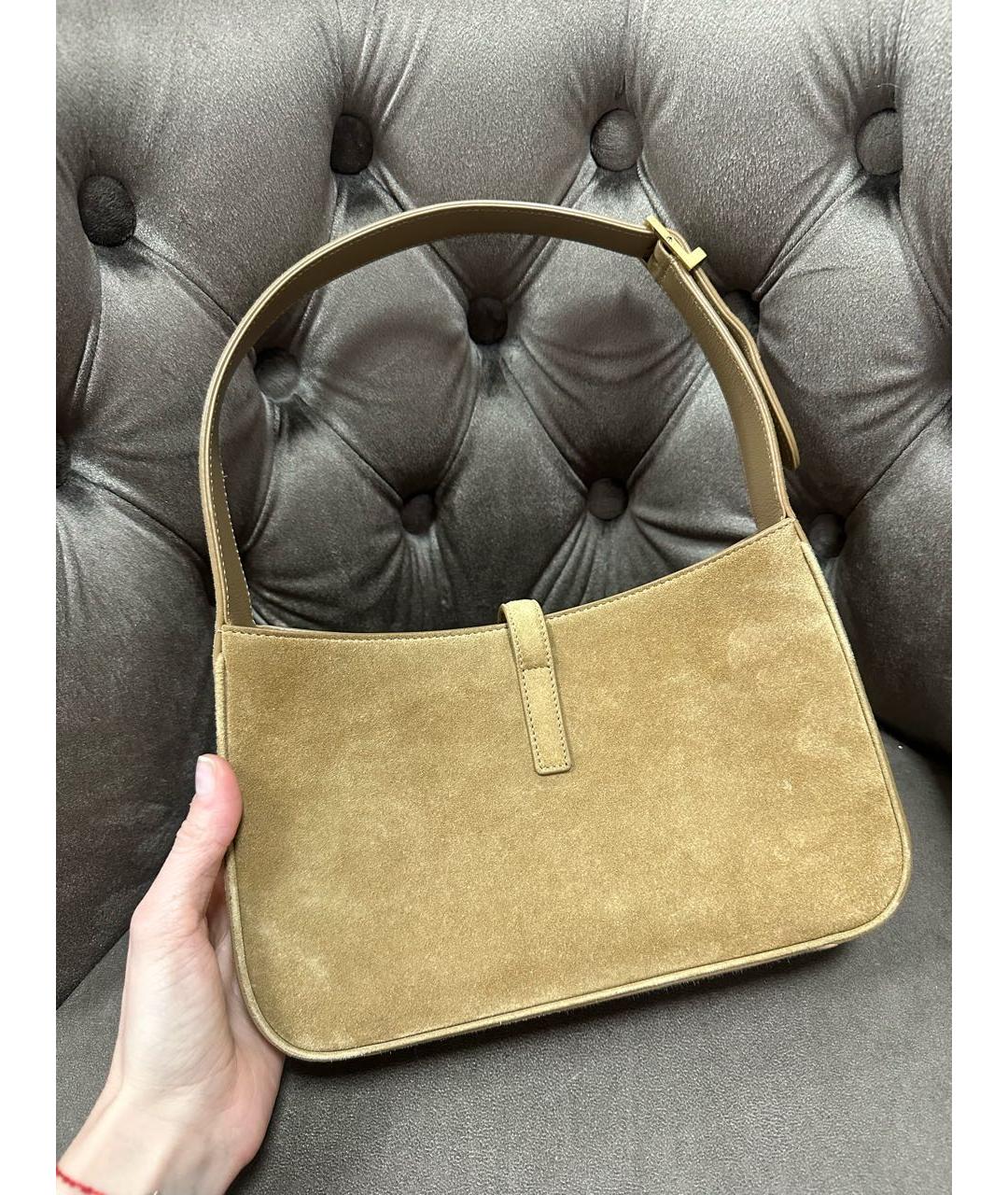 SAINT LAURENT Коричневая жаккардовая сумка с короткими ручками, фото 4