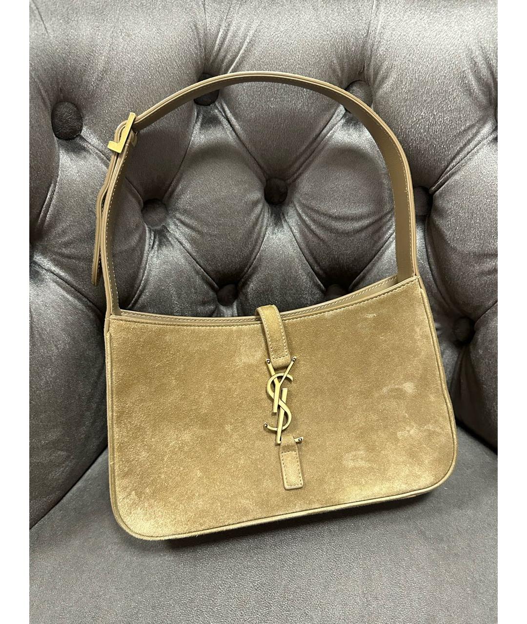 SAINT LAURENT Коричневая жаккардовая сумка с короткими ручками, фото 8