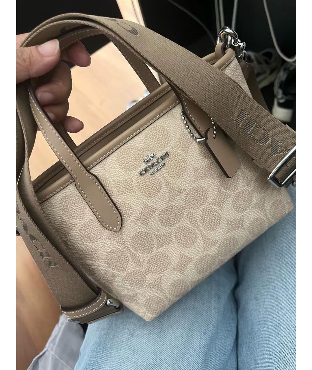 COACH Бежевая сумка с короткими ручками, фото 5