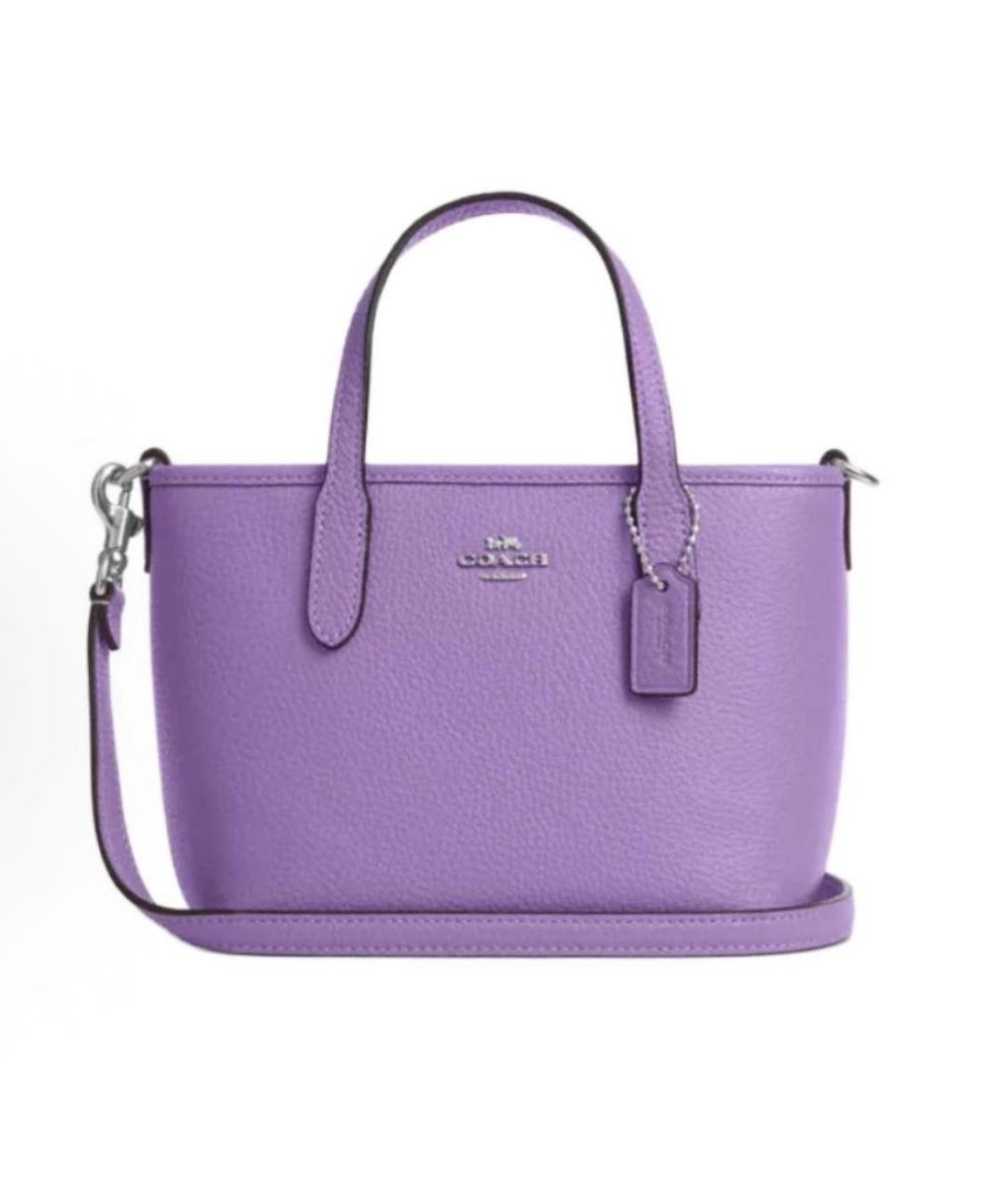 COACH Фиолетовая кожаная сумка с короткими ручками, фото 8
