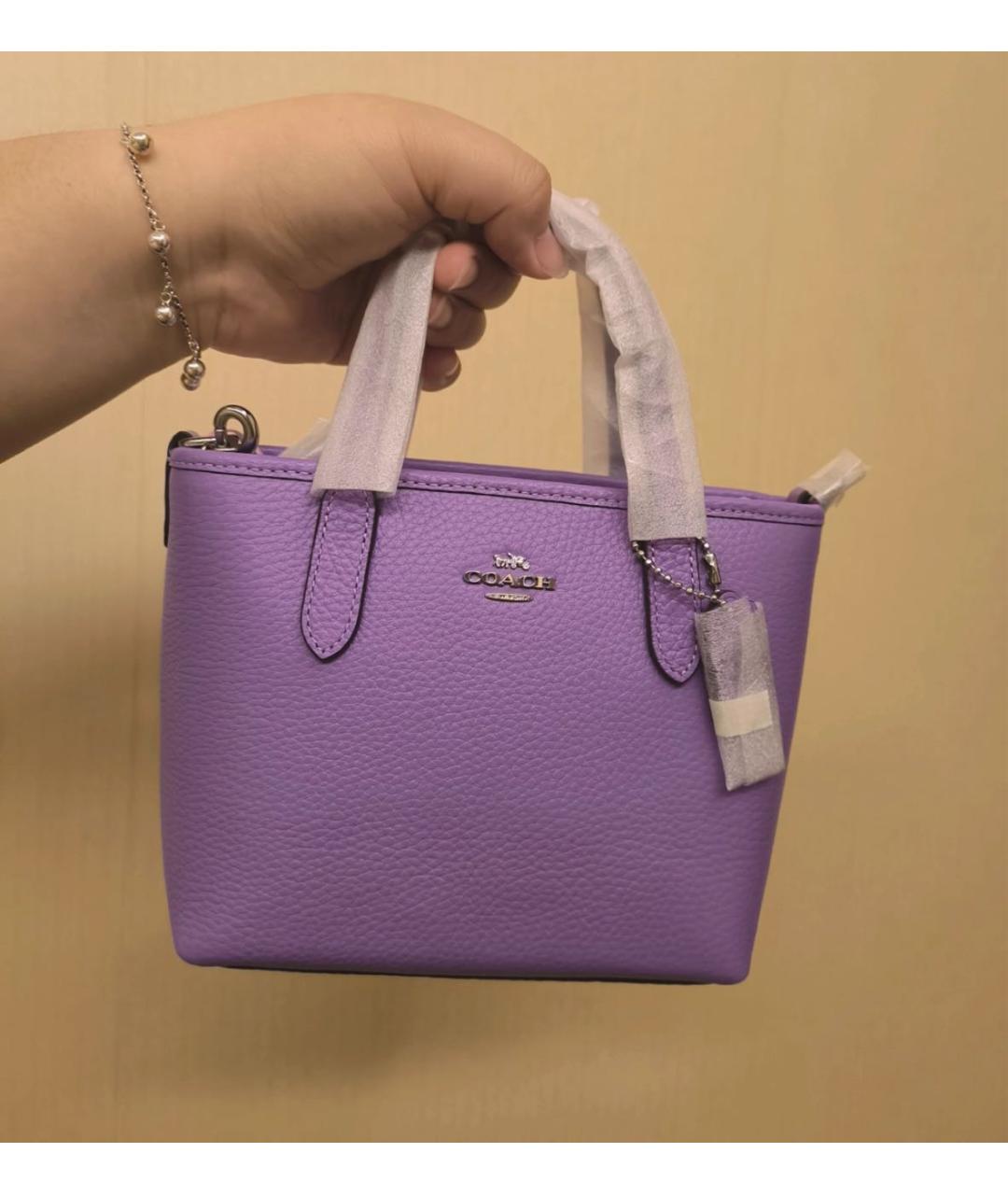 COACH Фиолетовая кожаная сумка с короткими ручками, фото 6